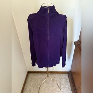 Lauren Ralph Lauren Cotton Sweater Purple Full Zip Turtleneck Large